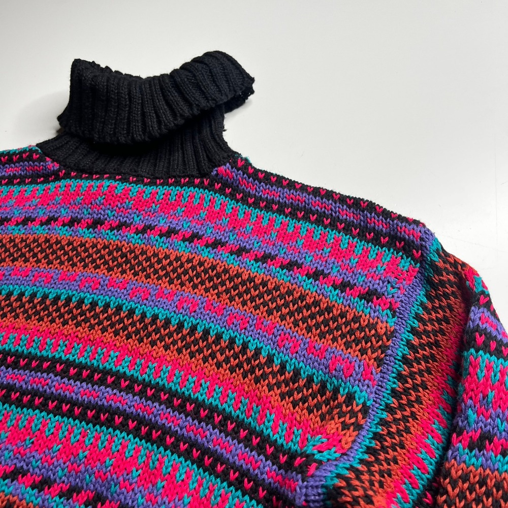Christopher Vintage 80s Striped Turtleneck Sweater‎ Pink Purple Teal Mens Medium - Picture 5 of 6